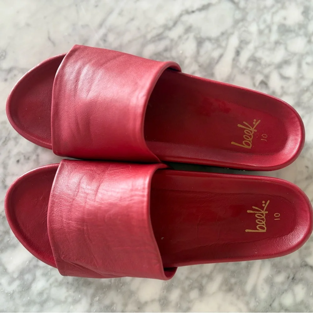 beek Red Leather Slide Sandals - Picture 2 of 6
